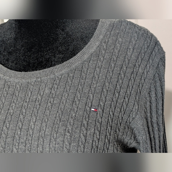 Tommy Hilfiger Womens Classic Thin Cable Knit Sweater Crewneck dark Gray XL - Picture 3 of 9